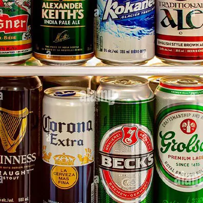 Cans of beer on a shelf