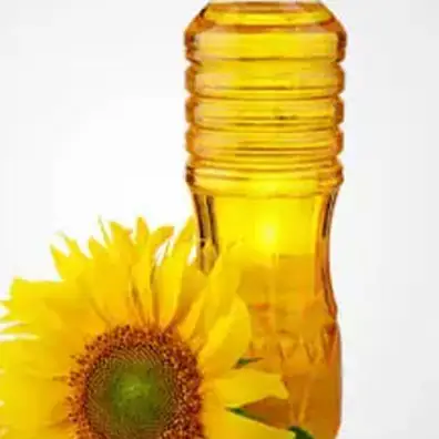 Bottle of sunflower cooking oil with a sunflower