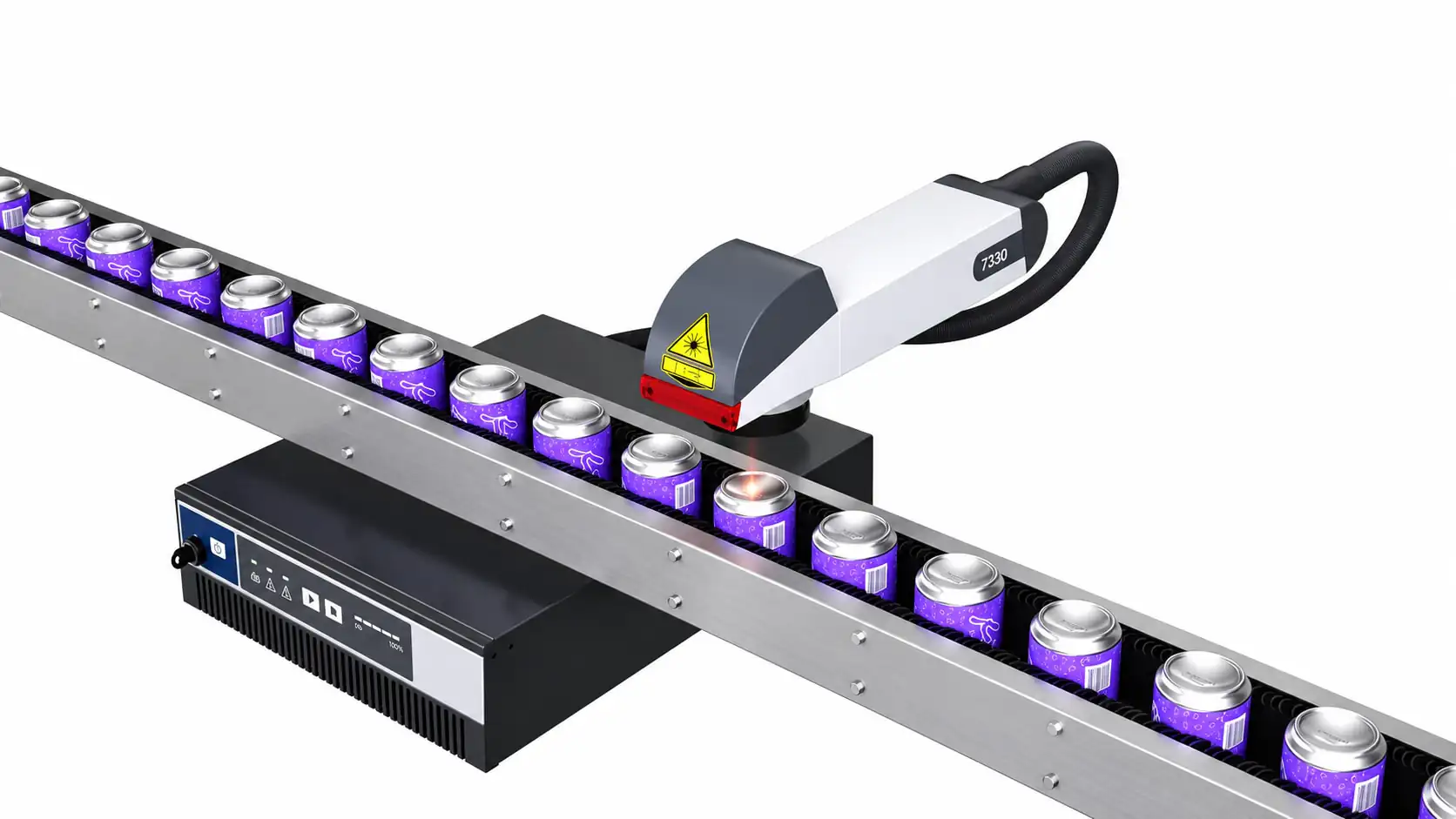 Laser date coding machine marking aluminum cans