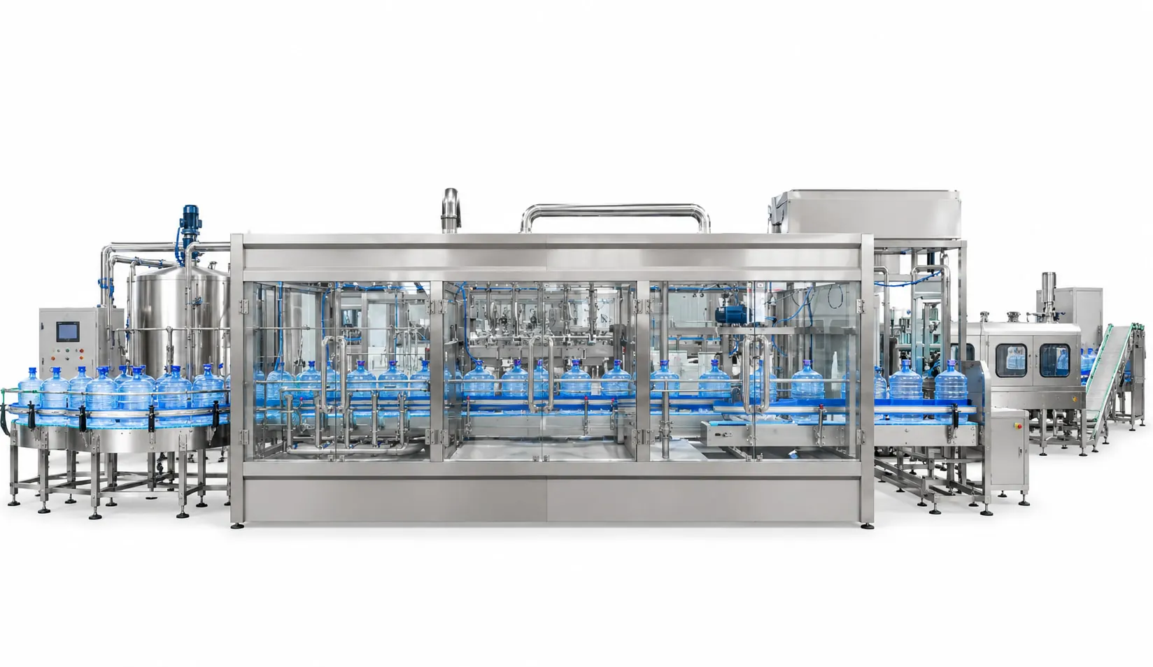 3–10 L bottle water rinsing, filling and capping machine with 5 L bottles