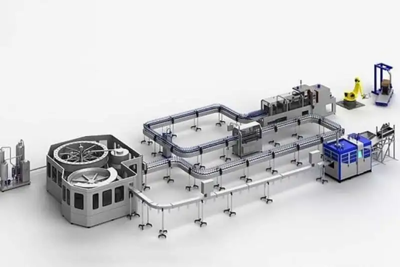 Complete 330 ml–2 L PET water bottle filling and packing line from water treatment to shrink wrapping