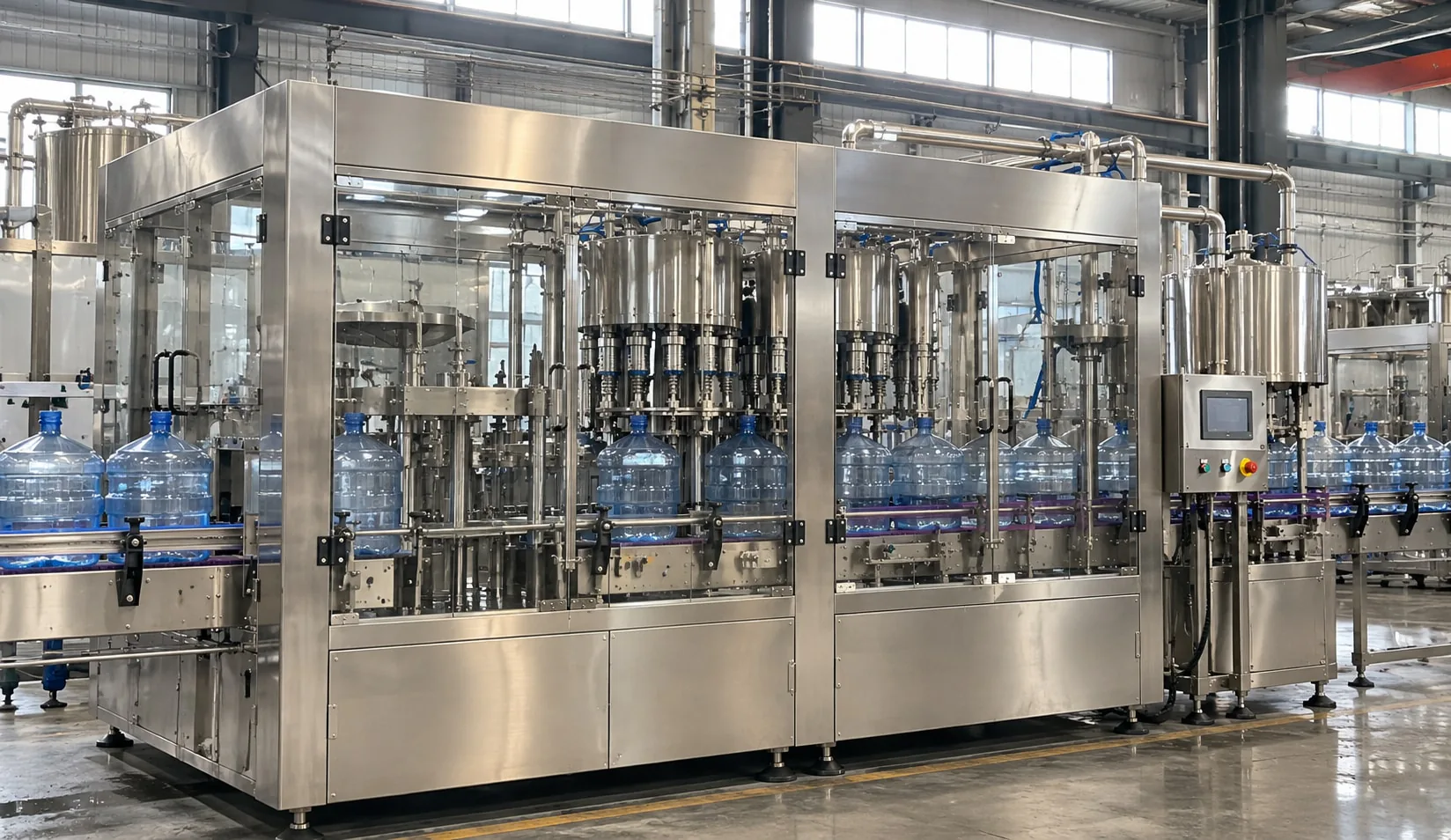 3–10 L bottle rinsing, filling and capping machine in the Angel workshop