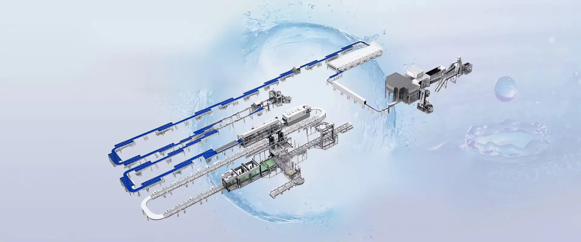 Complete beverage filling line by Angel Machine: blowing, filling, labeling and packing