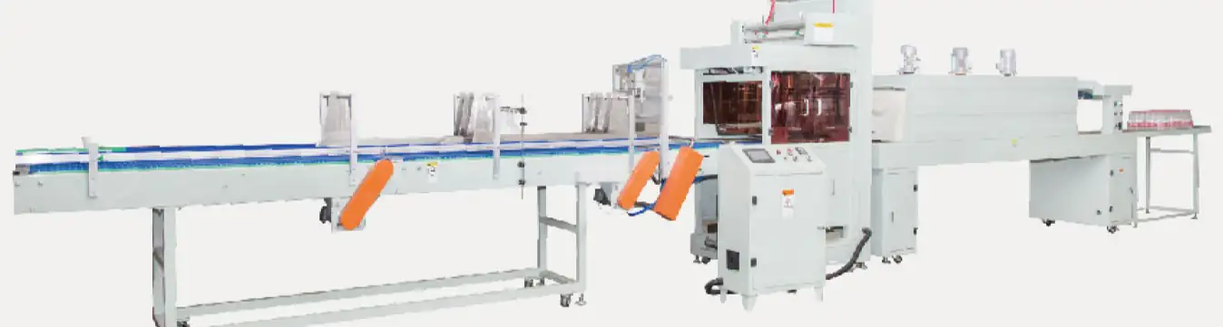 Linear automatic PE film shrink wrapping machine