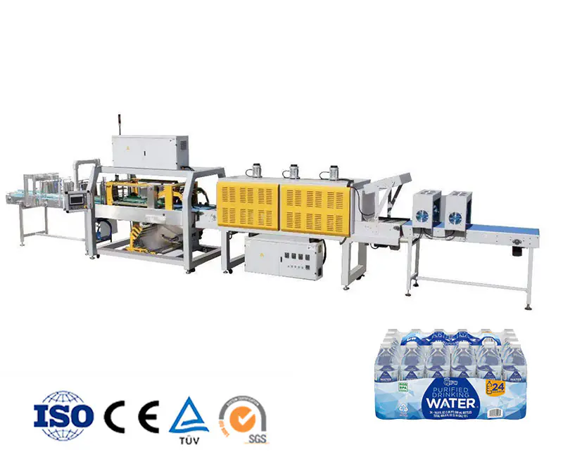Automatic PE film shrink wrapping machine for bottles